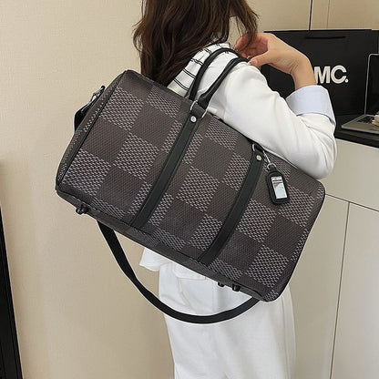 【#A423】Vintage Checkerboard Large Capacity Travel Duffle Bag, Multi-function Gym Crossbody Handbag