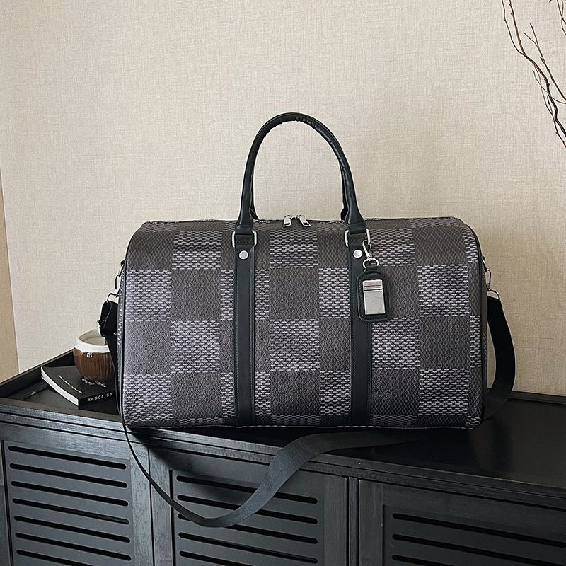 【#A423】Vintage Checkerboard Large Capacity Travel Duffle Bag, Multi-function Gym Crossbody Handbag