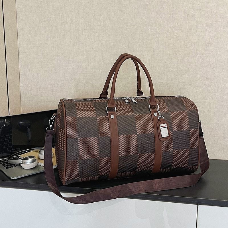 【#A423】Vintage Checkerboard Large Capacity Travel Duffle Bag, Multi-function Gym Crossbody Handbag