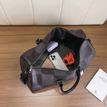 【#A423】Vintage Checkerboard Large Capacity Travel Duffle Bag, Multi-function Gym Crossbody Handbag