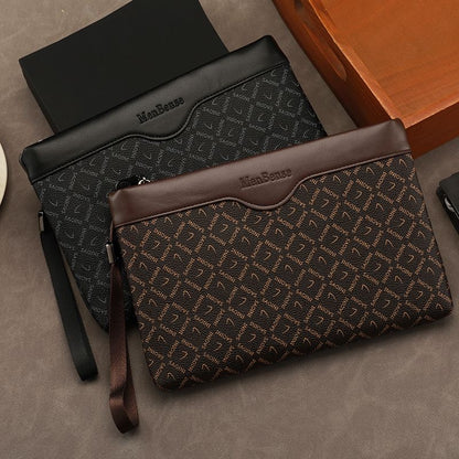 【#A424】Men Vintage Checkerboard Clutch Bag, Business Large Capacity Wrist Wallet