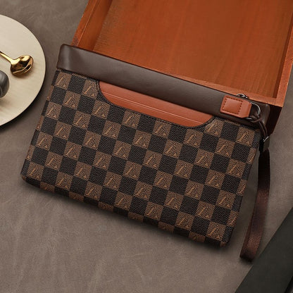 【#A424】Men Vintage Checkerboard Clutch Bag, Business Large Capacity Wrist Wallet