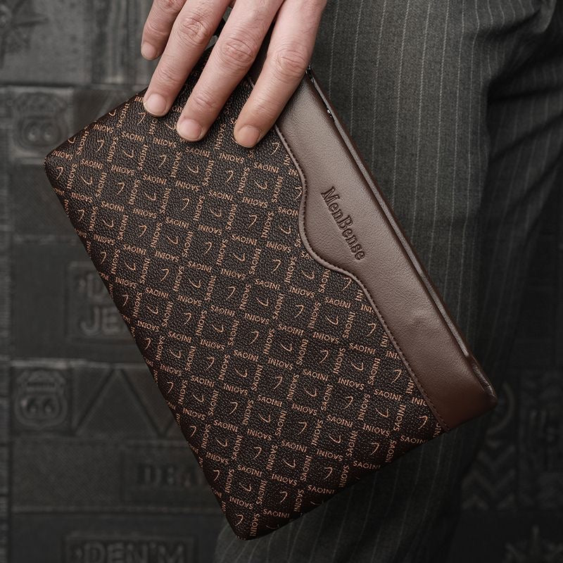 【#A424】Men Vintage Checkerboard Clutch Bag, Business Large Capacity Wrist Wallet