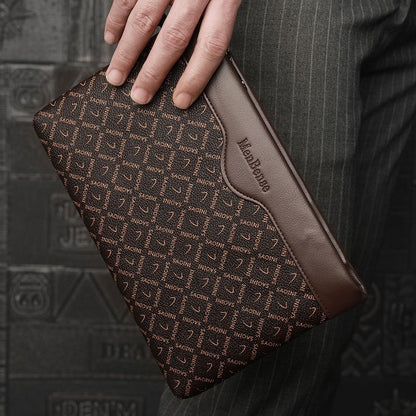 【#A424】Men Vintage Checkerboard Clutch Bag, Business Large Capacity Wrist Wallet