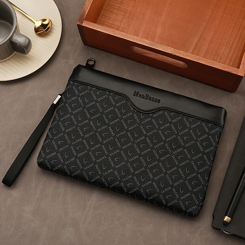 【#A424】Men Vintage Checkerboard Clutch Bag, Business Large Capacity Wrist Wallet