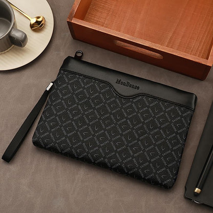【#A424】Men Vintage Checkerboard Clutch Bag, Business Large Capacity Wrist Wallet