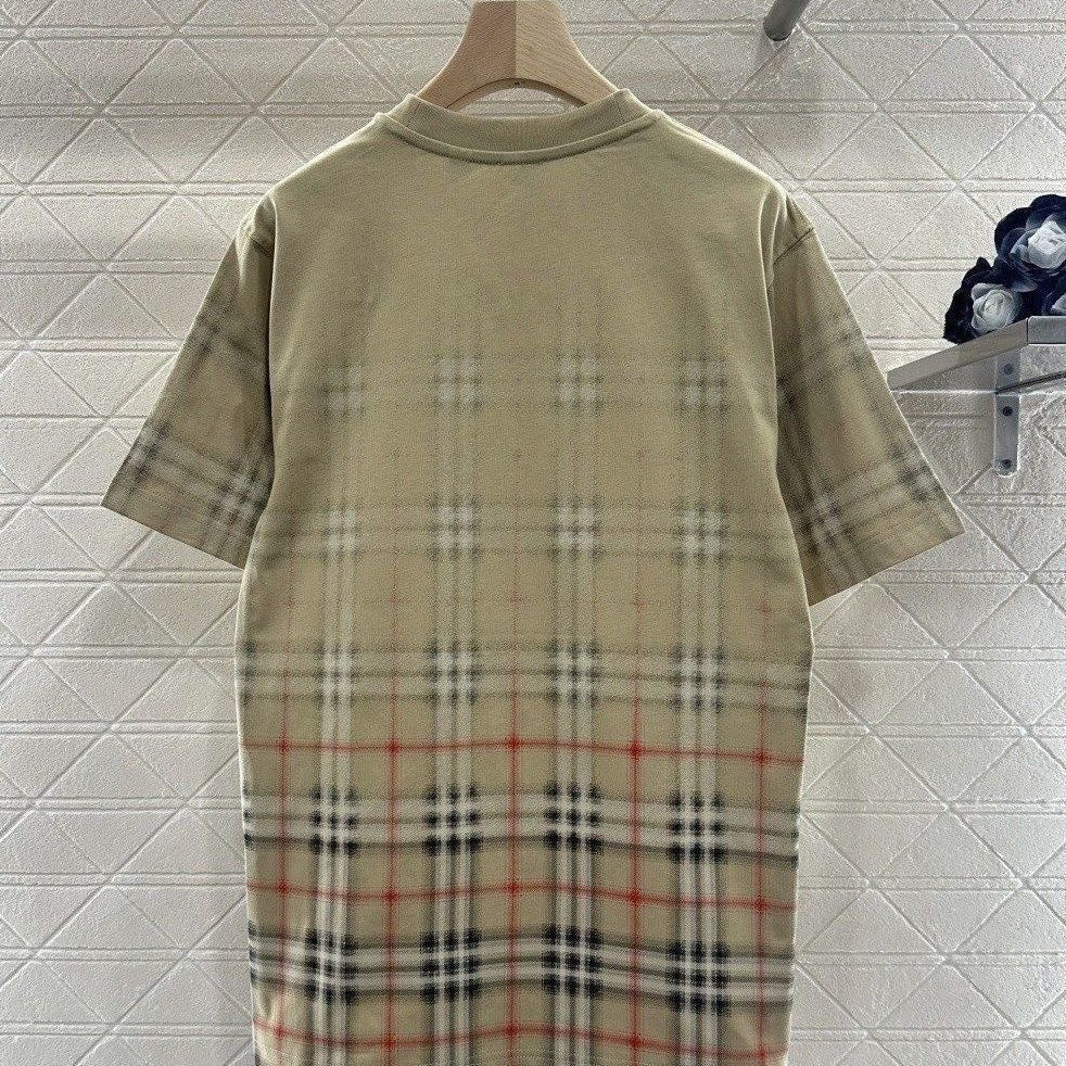 【#A431】Vintage Gradient Plaid Short Sleeve T-shirt, Unisex Loose Crew Neck Casual Top