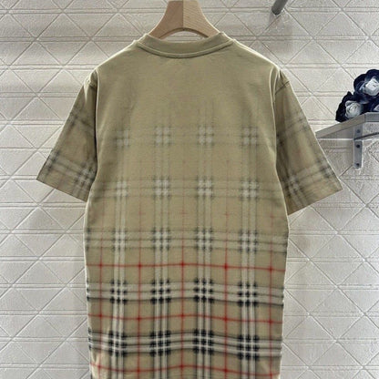 【#A431】Vintage Gradient Plaid Short Sleeve T-shirt, Unisex Loose Crew Neck Casual Top