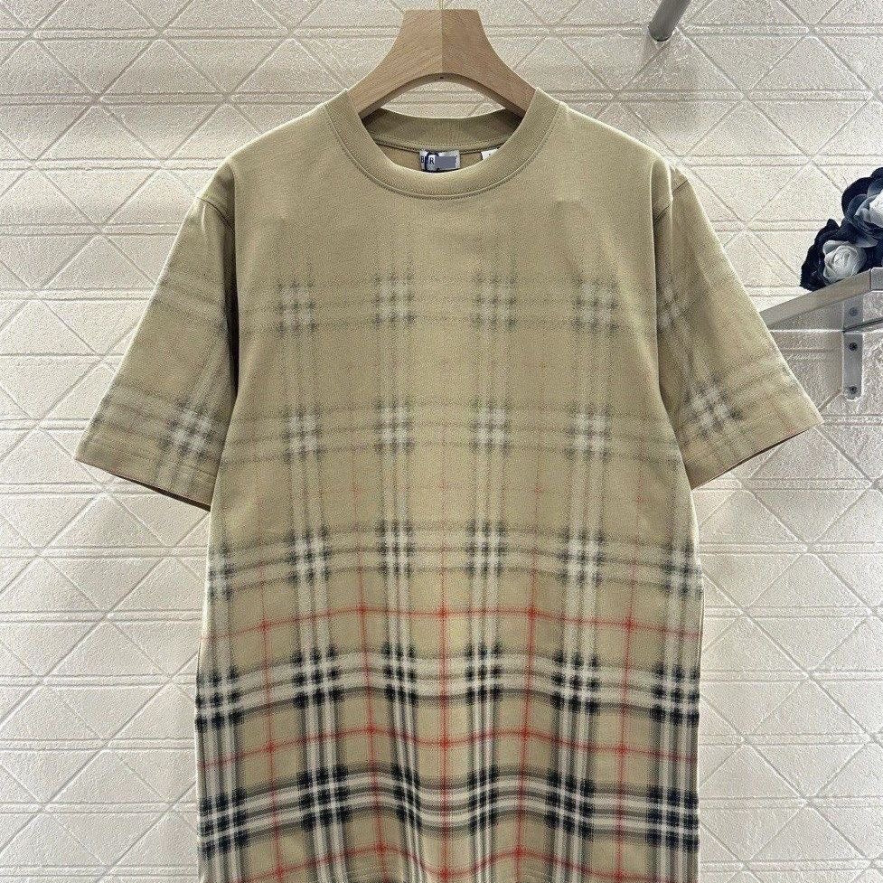 【#A431】Vintage Gradient Plaid Short Sleeve T-shirt, Unisex Loose Crew Neck Casual Top