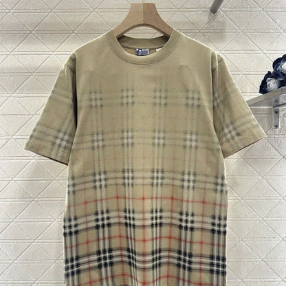 【#A431】Vintage Gradient Plaid Short Sleeve T-shirt, Unisex Loose Crew Neck Casual Top