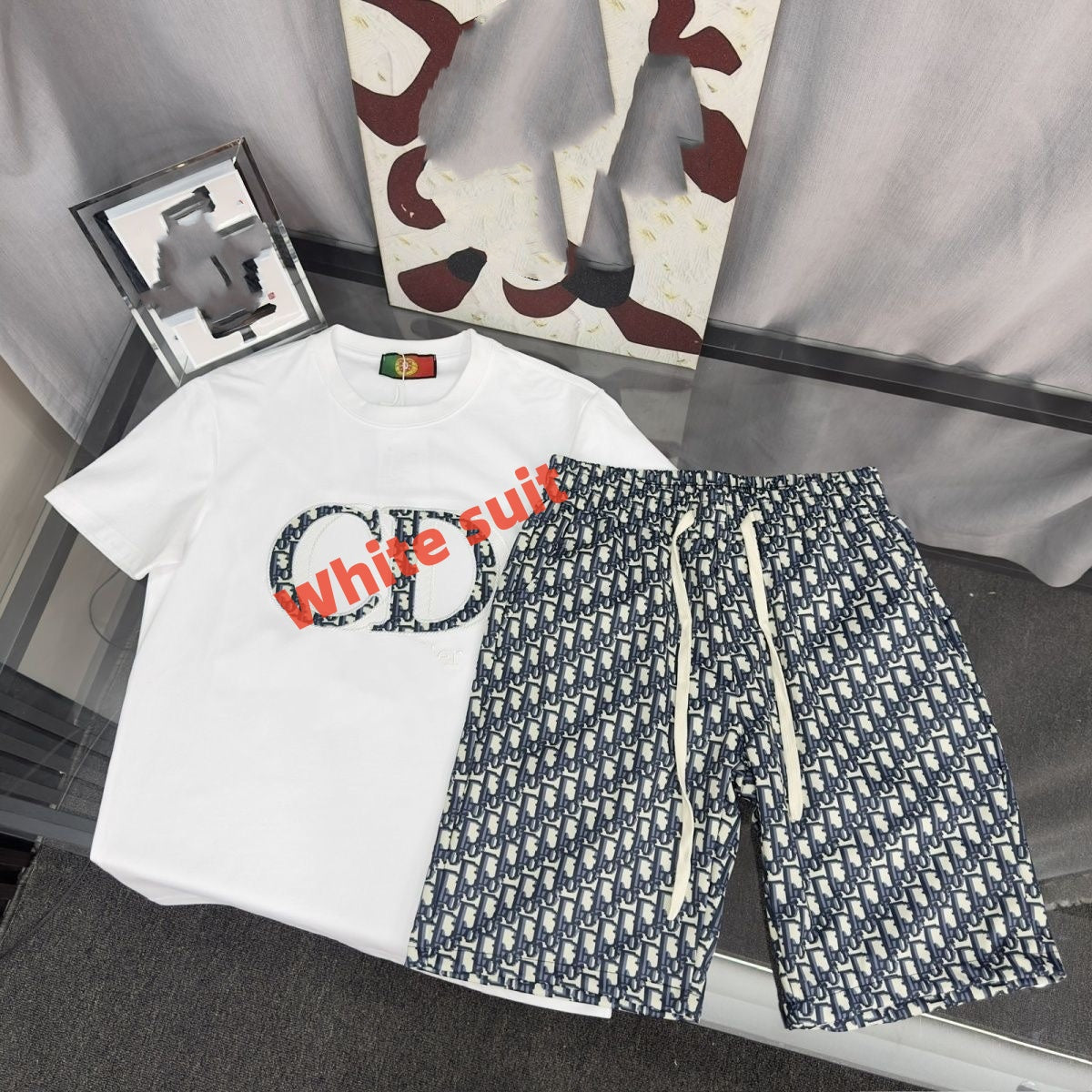 Men Embroidered Letter T-shirt Set, All Print Casual Shorts Two Piece Outfit