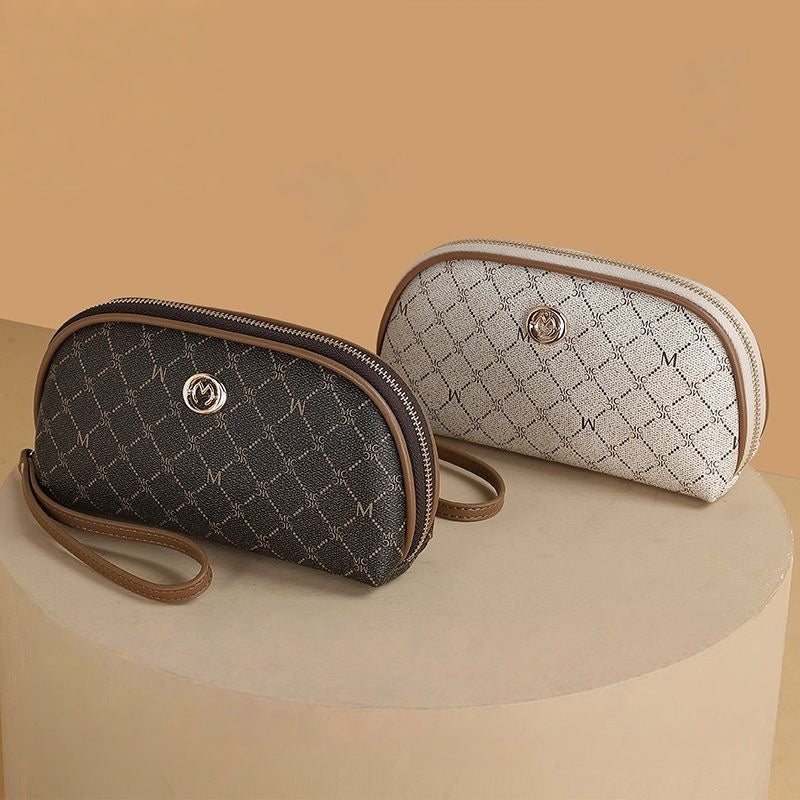 【#A436】【#A436】Women Vintage Diamond Print Wristlet Purse, Portable Zipper Phone & Coin Clutch Bag