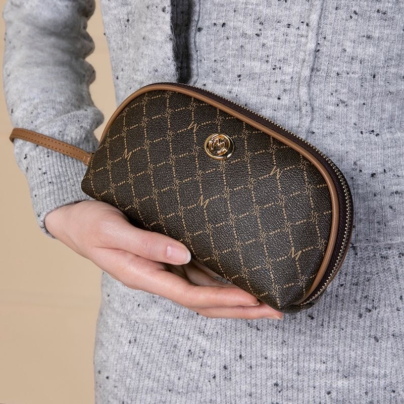 【#A436】【#A436】Women Vintage Diamond Print Wristlet Purse, Portable Zipper Phone & Coin Clutch Bag