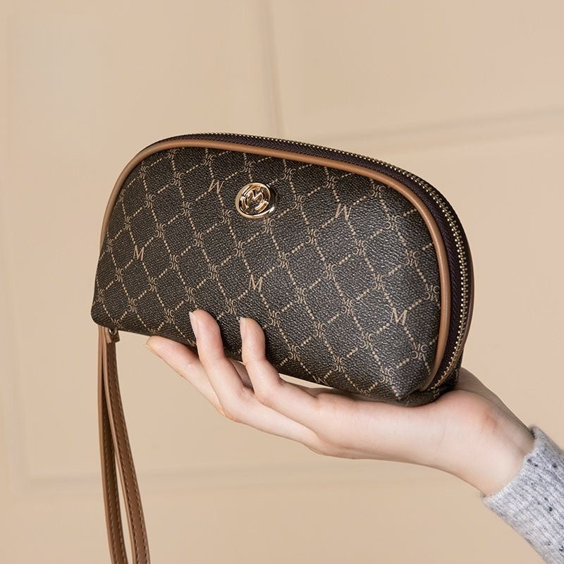 【#A436】【#A436】Women Vintage Diamond Print Wristlet Purse, Portable Zipper Phone & Coin Clutch Bag
