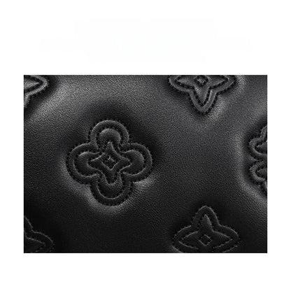 【#A437】Women Embossed Clover Mini Camera Bag, Adjustable Gold Ball Chain Crossbody Purse