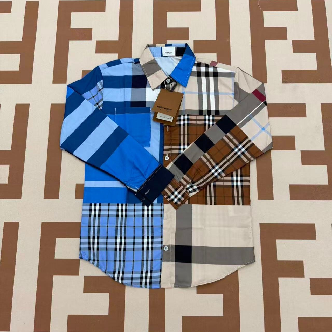 【#A440】Fresh Blue White Plaid Silk Pajama Set, Lapel Long Sleeve & Pants Loose Loungewear Two Piece Set