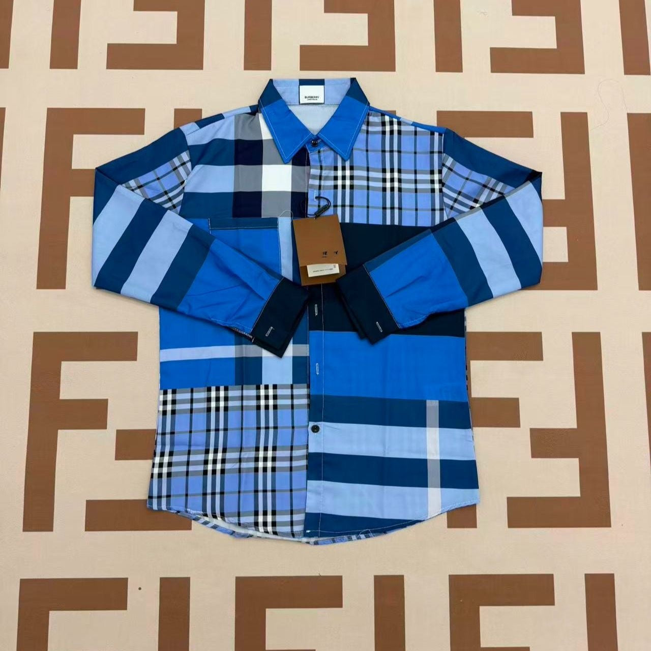 【#A440】Fresh Blue White Plaid Silk Pajama Set, Lapel Long Sleeve & Pants Loose Loungewear Two Piece Set
