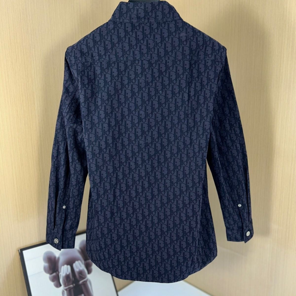 【#A441】Men Navy All Over Hidden Print Long Sleeve Shirt, Smooth Lightweight Luxury Lapel Blouse
