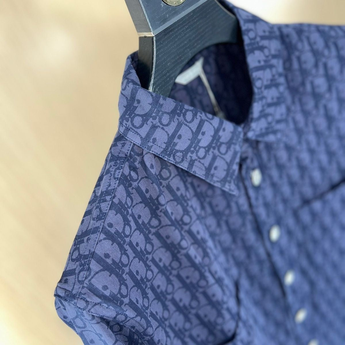 【#A441】Men Navy All Over Hidden Print Long Sleeve Shirt, Smooth Lightweight Luxury Lapel Blouse