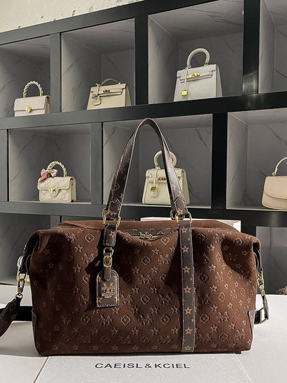 【#A443】Vintage Embossed Large Travel Duffle Bag, Unisex Multi-purpose Gym Crossbody Luggage Bag