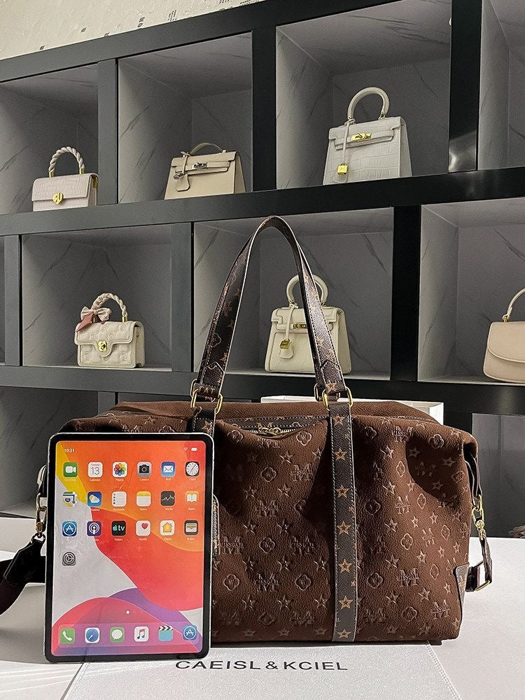 【#A443】Vintage Embossed Large Travel Duffle Bag, Unisex Multi-purpose Gym Crossbody Luggage Bag