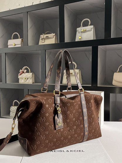 【#A443】Vintage Embossed Large Travel Duffle Bag, Unisex Multi-purpose Gym Crossbody Luggage Bag