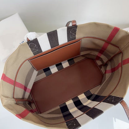 【#A447】Classic Retro Color Plaid Tote Bag, Large Capacity Commute Leather Handle Shoulder Shopping Bag