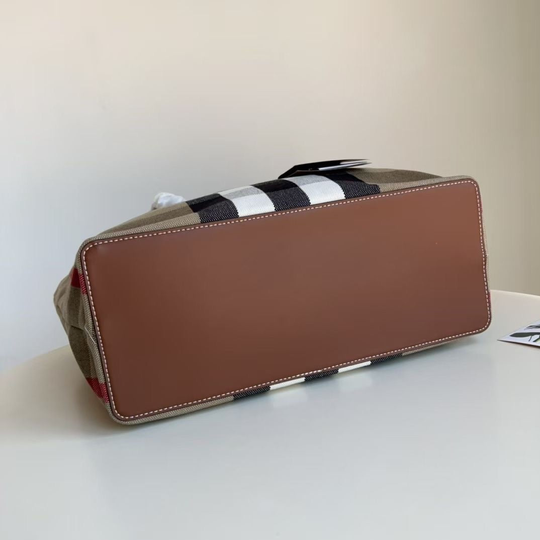 【#A447】Classic Retro Color Plaid Tote Bag, Large Capacity Commute Leather Handle Shoulder Shopping Bag