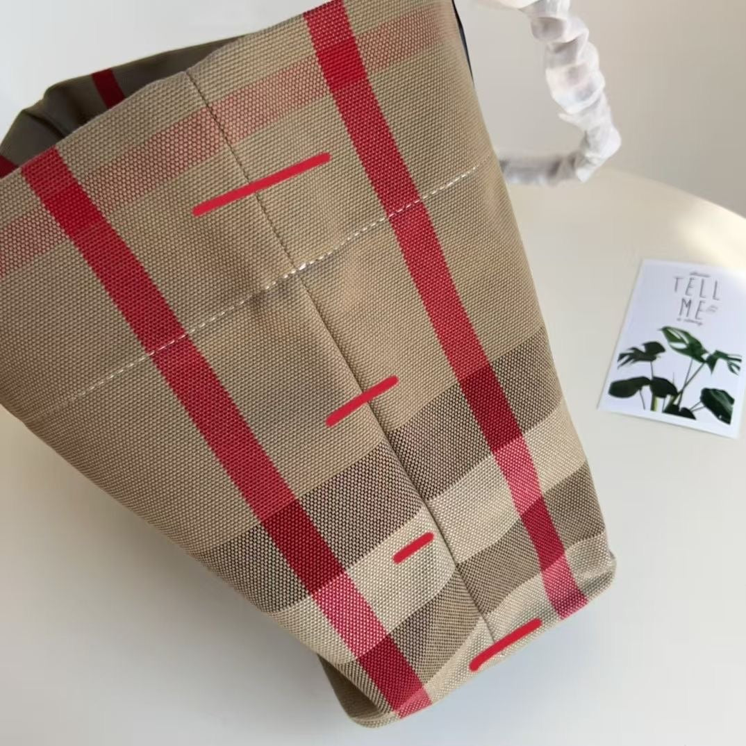 【#A447】Classic Retro Color Plaid Tote Bag, Large Capacity Commute Leather Handle Shoulder Shopping Bag