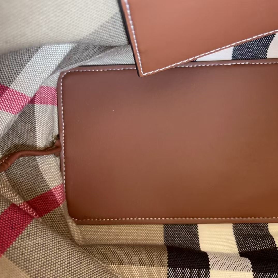 【#A447】Classic Retro Color Plaid Tote Bag, Large Capacity Commute Leather Handle Shoulder Shopping Bag