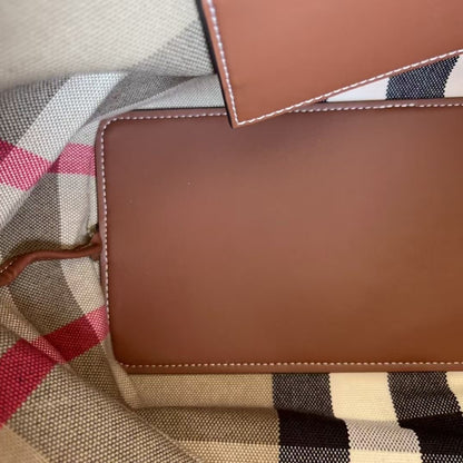 【#A447】Classic Retro Color Plaid Tote Bag, Large Capacity Commute Leather Handle Shoulder Shopping Bag