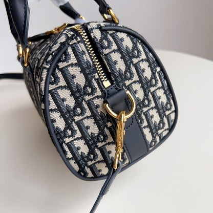 【#A448】Vintage Jacquard Mini Boston Bag, Compact Handheld Crossbody Cylinder Purse