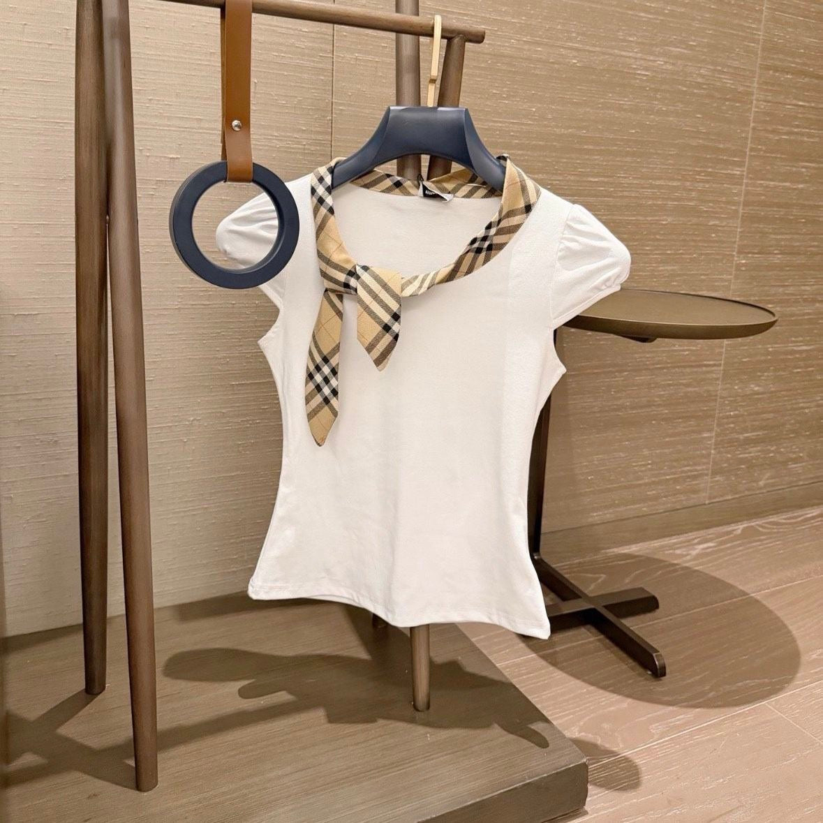 【#A454】Vintage Plaid Tie Short Sleeve Pleated Skirt Two Piece Set, Preppy Slim Fit Outfit