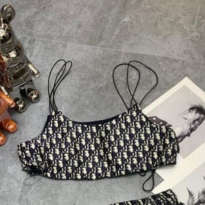 【#A455】Vintage All Print Thin Strap Cami & Shorts Two Piece Set, Y2K Waist Cut Loungewear Outfit