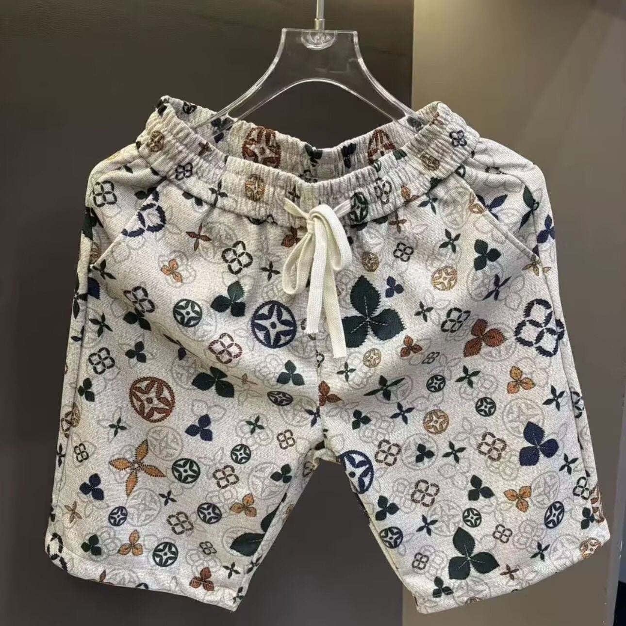 【#A456】Color Clover Patchwork Tee & 5 Inch Shorts Two Piece Set, Men Loose Casual Outfit
