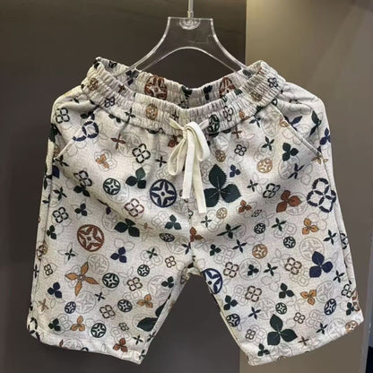 【#A456】Color Clover Patchwork Tee & 5 Inch Shorts Two Piece Set, Men Loose Casual Outfit
