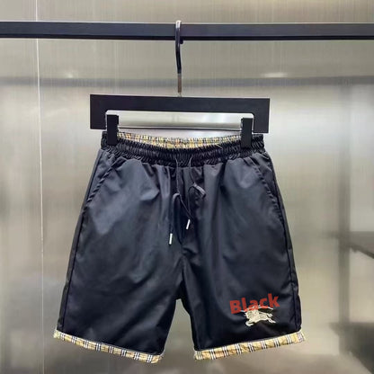 【#A461】Vintage Check Trim Embroidered 5 Inch Shorts, Unisex Reversible Loose Drawstring Casual Pants