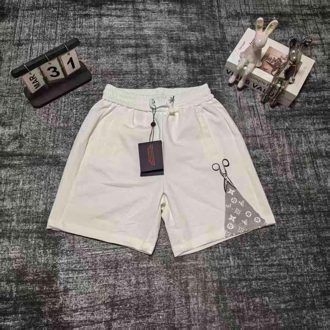 【#A462】Scissors Patch Monogram Print 5 Inch Sweat Shorts, Unisex Loose Drawstring Sports Pants