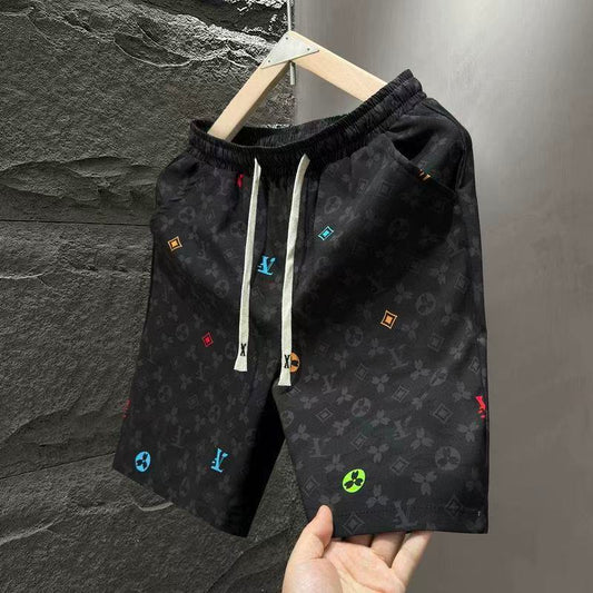 【#A463】Color Hidden Print Drawstring 5 Inch Shorts, Men Lightweight Quick Dry Loose Casual Pants