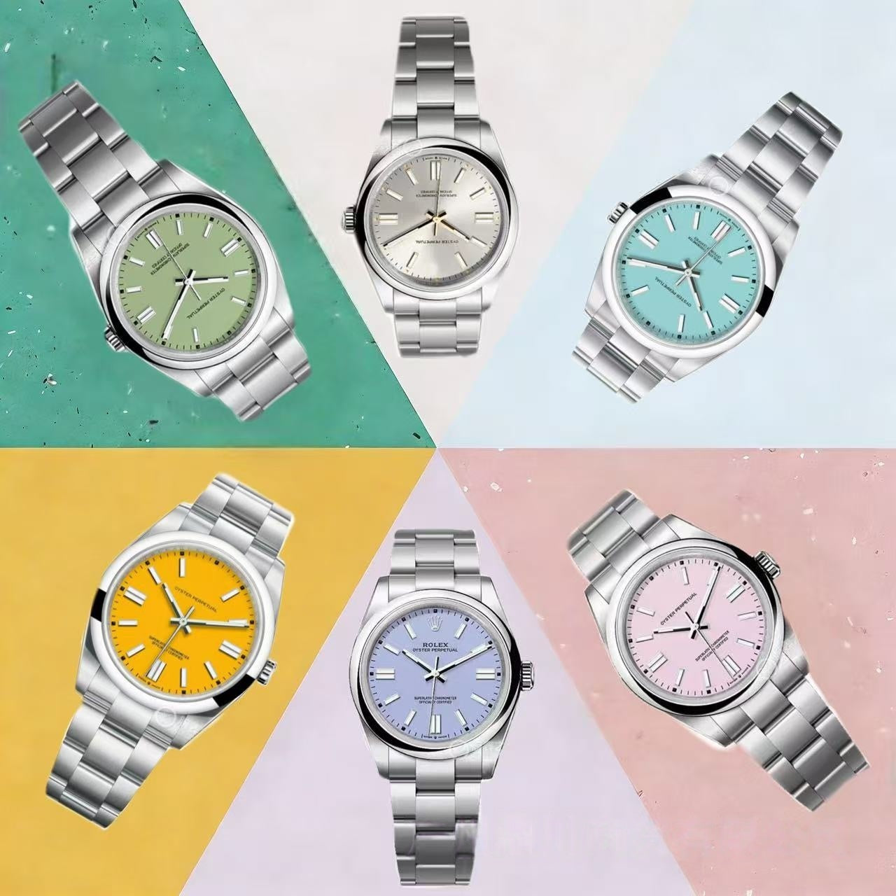【#A467】Oyster Perpetual Multi Color Dial Automatic Watch, Unisex Simple Steel Band Waterproof Timepiece