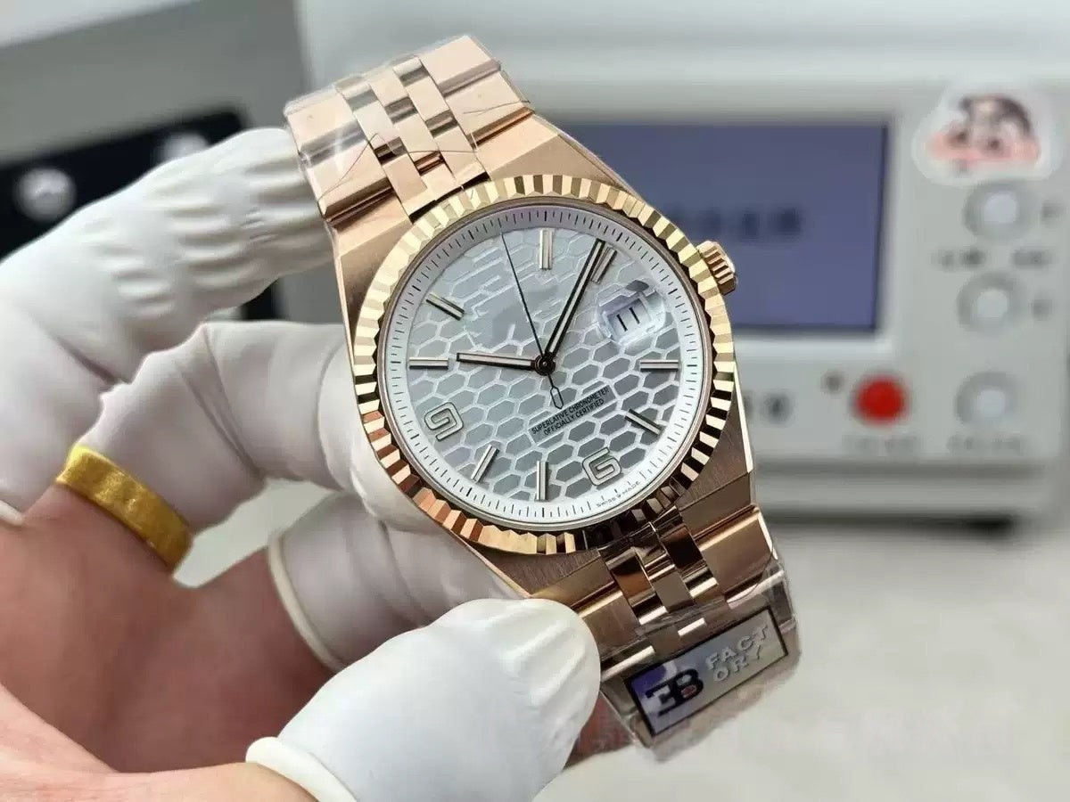 【#A469】Honeycomb Texture Calendar Automatic Watch, Unisex Five-link Steel Band Diamond Business Timepiece