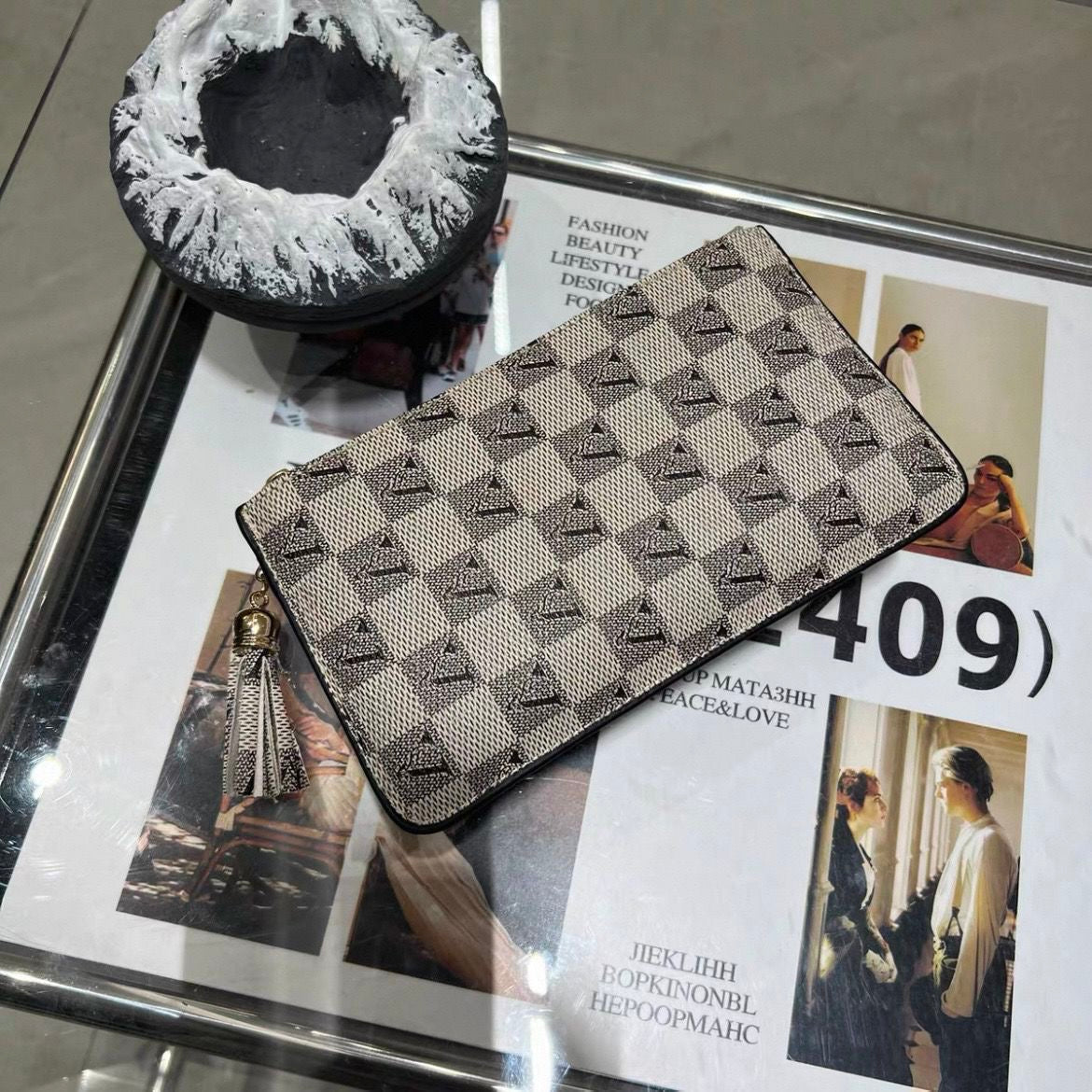【#A474】Vintage All Print Tassel Key Coin Purse, Multi-card Slot Long Zipper Card Holder Clutch Pouch