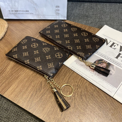【#A474】Vintage All Print Tassel Key Coin Purse, Multi-card Slot Long Zipper Card Holder Clutch Pouch