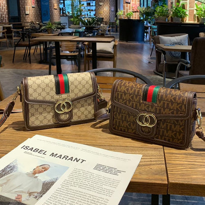 【#A475】Vintage Monogram Webbing Small Square Bag, Women Double Ring Buckle Wide Strap Crossbody Shoulder Purse