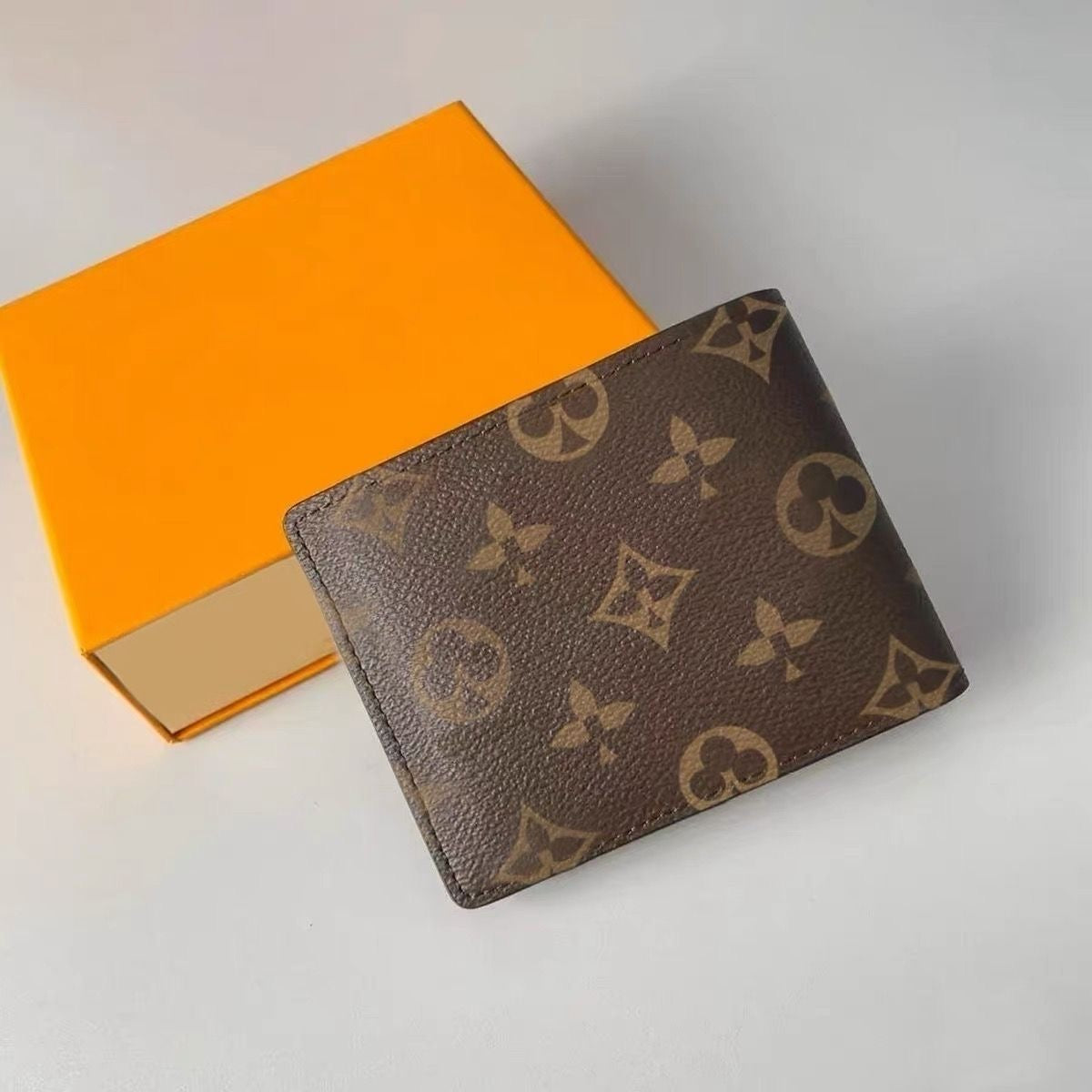 【#A476】Classic Monogram Checker Bifold Wallet, Men Multi-card Slot Business Purse With Gift Box