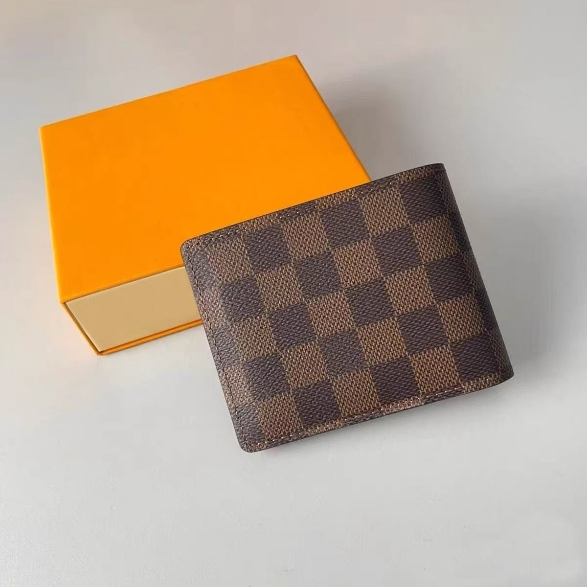 【#A476】Classic Monogram Checker Bifold Wallet, Men Multi-card Slot Business Purse With Gift Box