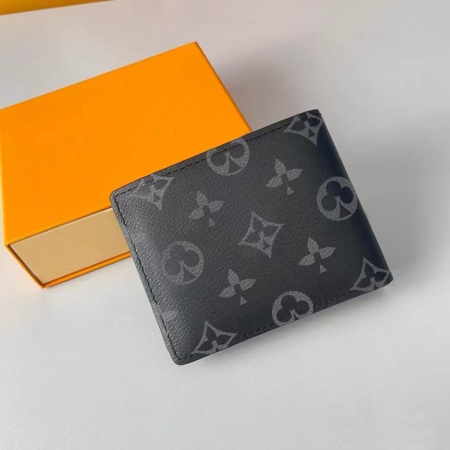 【#A476】Classic Monogram Checker Bifold Wallet, Men Multi-card Slot Business Purse With Gift Box