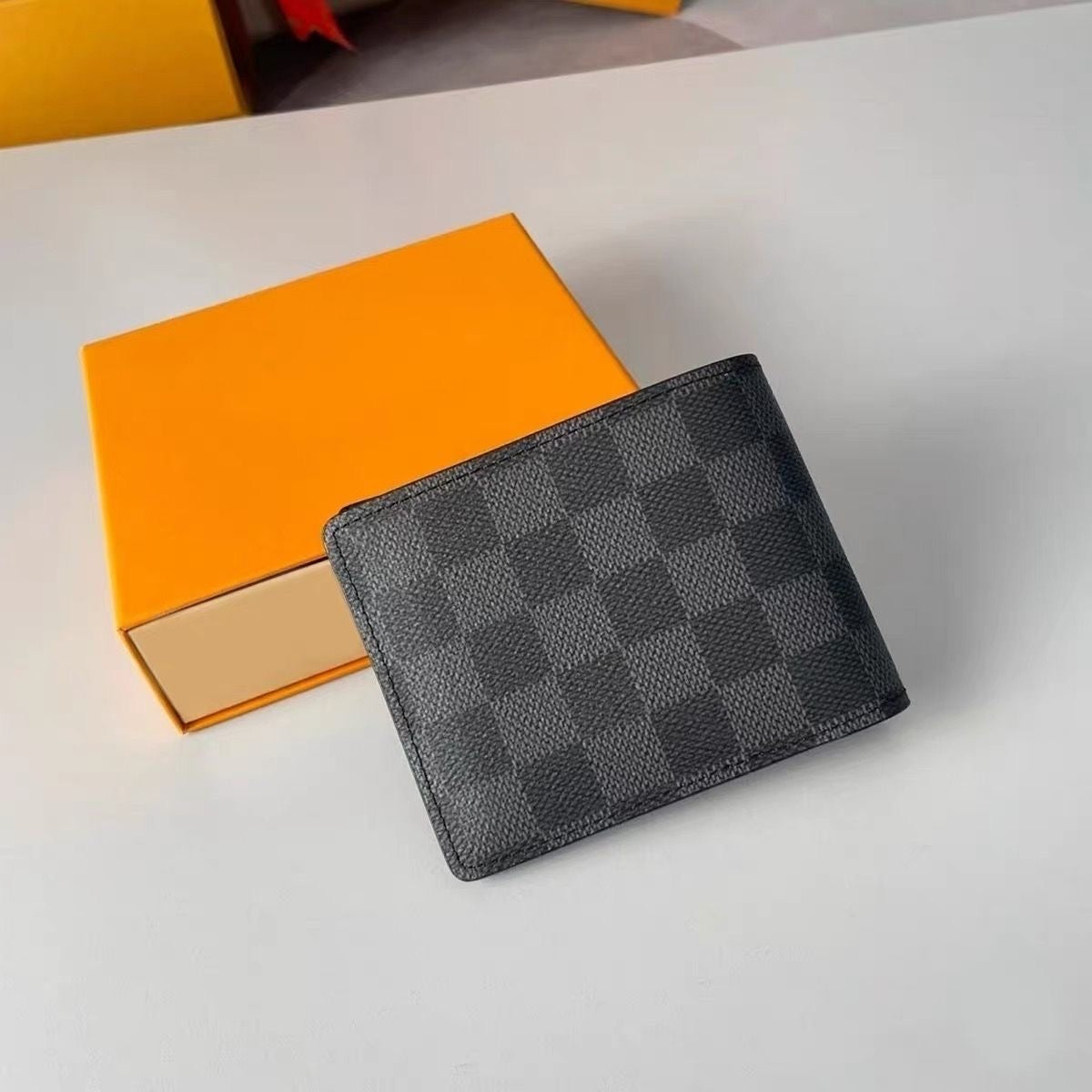 【#A476】Classic Monogram Checker Bifold Wallet, Men Multi-card Slot Business Purse With Gift Box