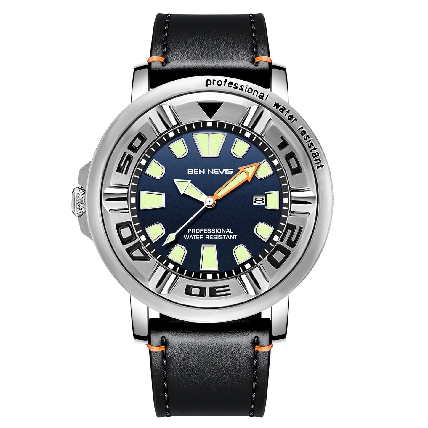【#A477】Large Dial Luminous Calendar Diving Watch, Men Waterproof Leather Strap Sports Quartz Timepiece