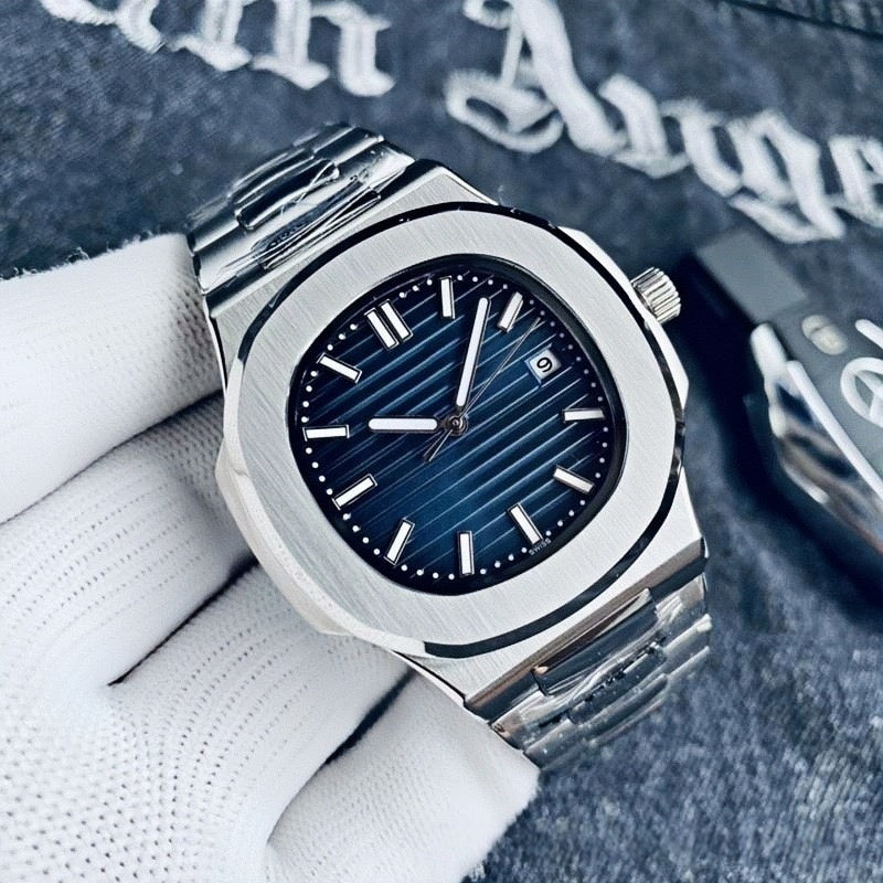 【#A478】Octagonal Steel Band Calendar Mechanical Watch, Minimal Vertical Dial Business Automatic Wristwatch For Men